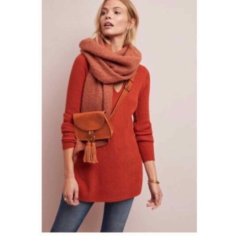 Ett Twa • Anthro Amrita tunic sweater burnt orange merino ribbed knit pullover